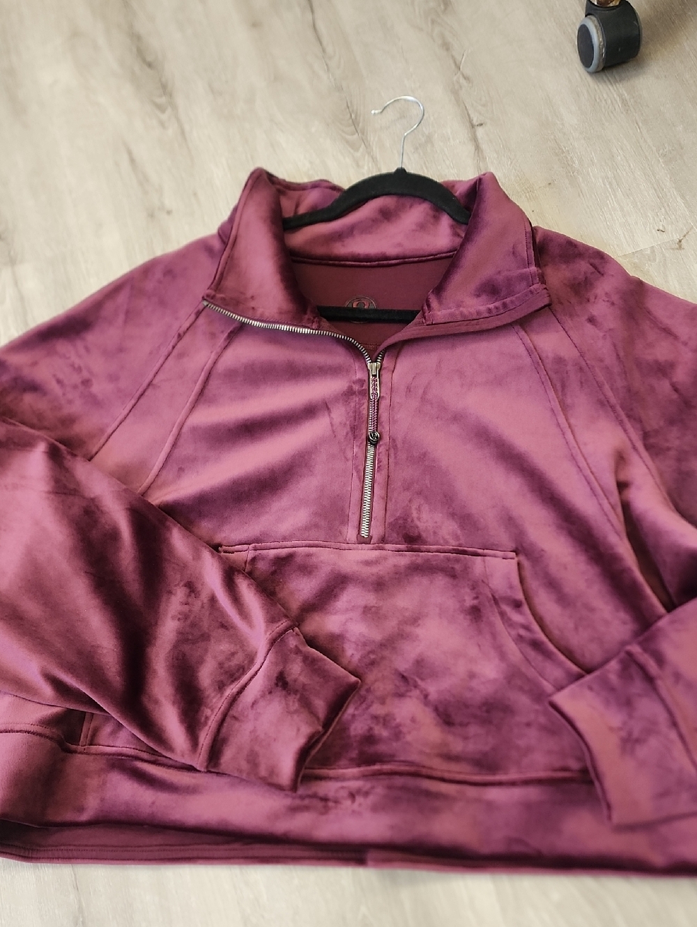 adidas Velvet Funnel-Neck Pullover in Deep Plum